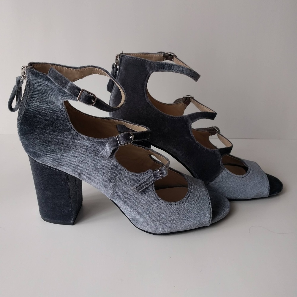 Zigi Soho Nancie Blue Velvet Open Toe Chunky Heels